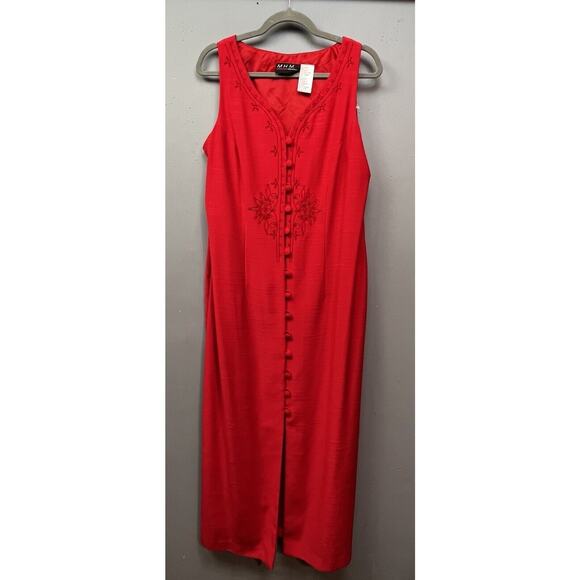 Vintage M.H.M Melissa Harper Womens Dress Size 14 Red Floral Embroidered Button - Picture 1 of 7